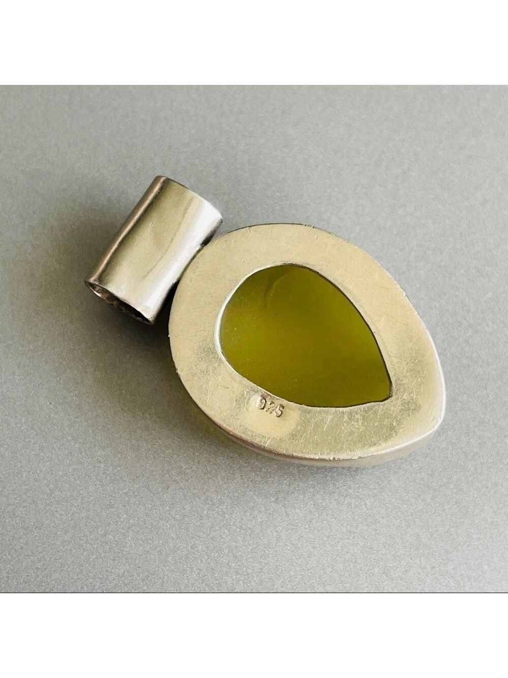 Natural Yellow Druzy Stone Sterling Silver Teardrop Pendant Vintage - Picture 6 of 6